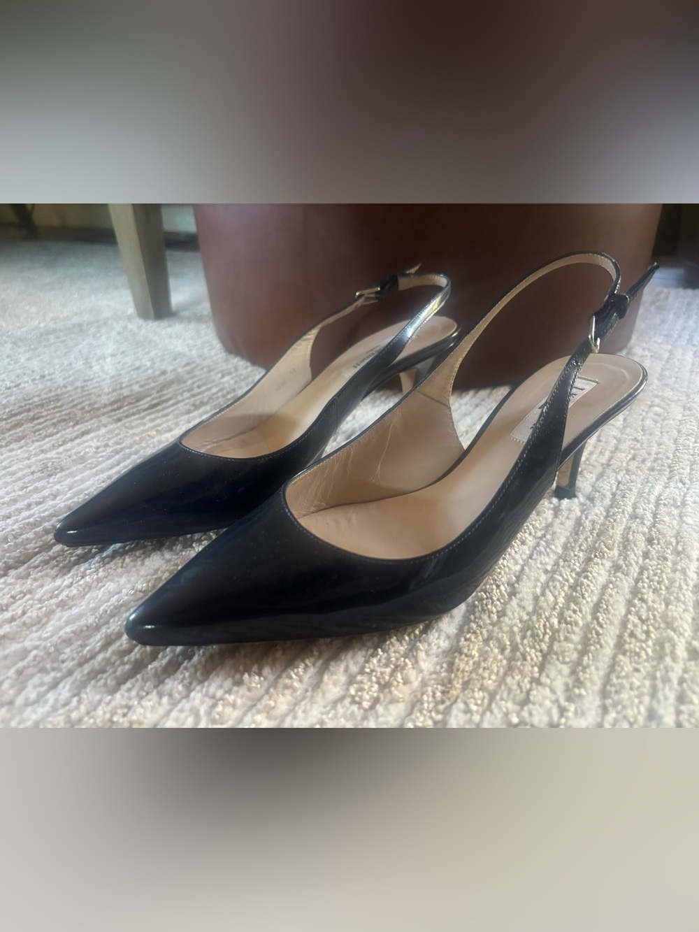 L.K. Bennet| navy blue back strap heels